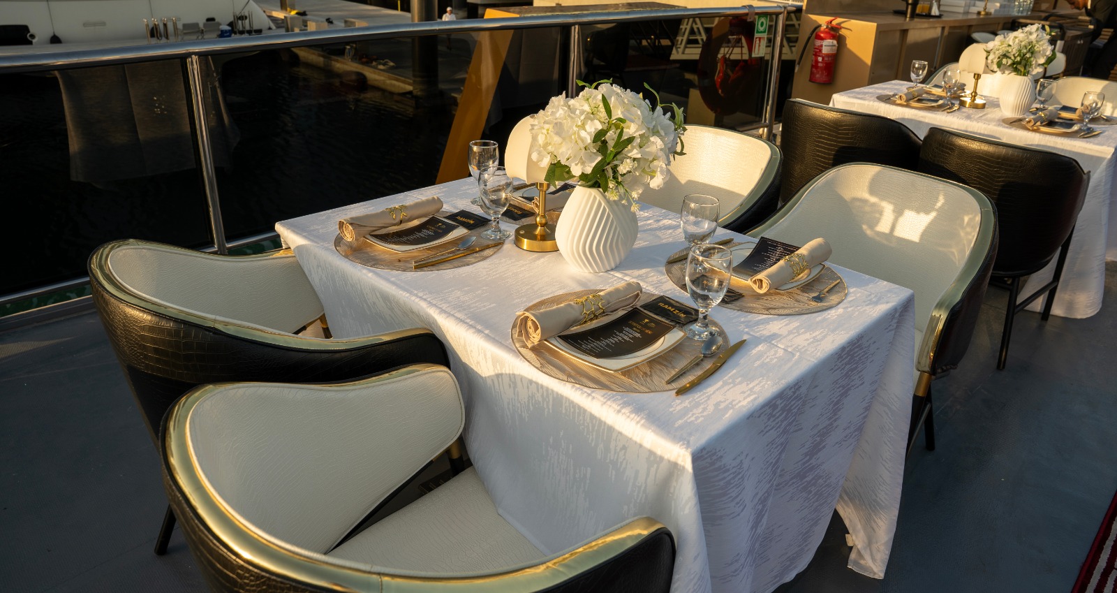 Luxury table setting aboard the yacht